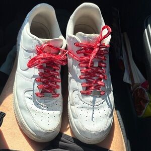 Supreme White Sneakers with Red Laces